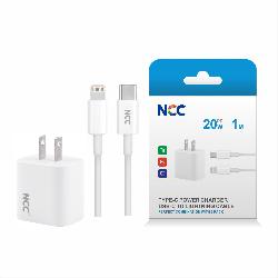 NCC C14 Charger Set Type-C to Lightning US Plug 20W MOQ:50PCS